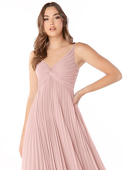 Azazie Raychelle Vestidos de madrinha de casamento Vestido Pó Rosa de Chiffon de Linha A com Plissado image6