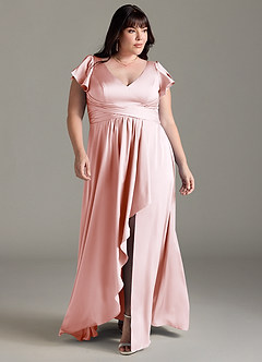 Azazie Omari Bridesmaid Dresses Blushing Pink A-Line Stretch Satin Dress image7