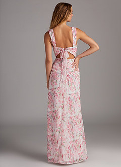 Azazie Jesaphine Bridesmaid Dresses Abstract Watercolor Floral Sheath Bow Chiffon Dress image2