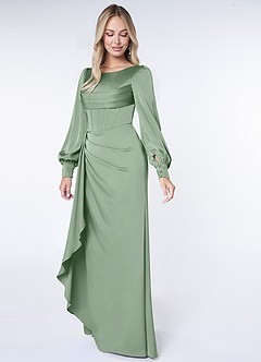 Azazie Raye Bridesmaid Dresses Matcha Mermaid Long Sleeve Stretch Satin Dress image3