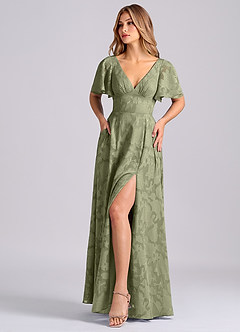 Azazie Kimber Jurken voor bruidsmeisjes Jurk van Bloemen Burn-out met A-Lijn met Zakken Pistache image6