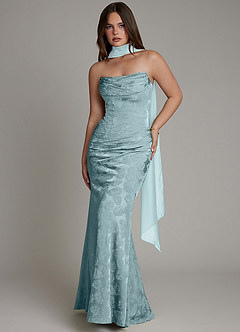Azazie Electra Bridesmaid Dresses Light Blue Jacquard Mermaid Corset Floral Jacquard Dress image1