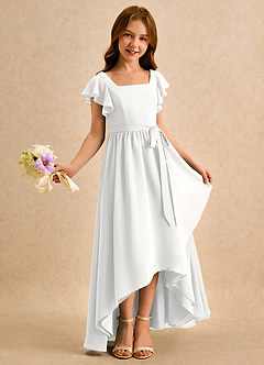 Azazie Milly Girls Formal Abiti da Ragazza di Fiori Abito A-Line in Chiffon Plissettato Bianco image1