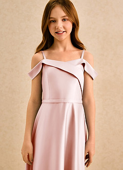 Azazie Jupie Girls Formal vestidos de niña de las flores Vestido de Rosa Rubor de Satin Mate de Corte en A con Plisado image5