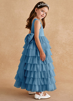 Azazie Twinkle Toes vestidos de niña de las flores Vestido de Azul Acero de Tul de Corte En A con Lazo image5