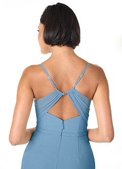 Azazie Blink Bridesmaid Dresses Steel Blue Sheath V-Neck Chiffon Dress image5