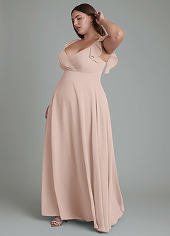 Azazie Leilani Robes de demoiselle d'honneur Robe Trapèze en Mousseline de soie Plissé Rose Anglais image6