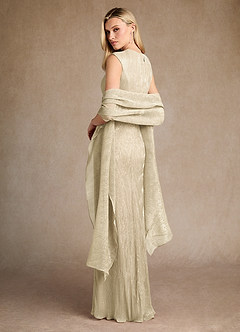 Azazie Salem Mother of the Bride Dresses Champagne Gold A-Line Pleated Metallic Mesh Dress image5