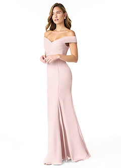 Azazie Lecia Bridesmaid Dresses Blushing Pink Empire Off-The-Shoulder Pleated Chiffon Convertible Dress image3