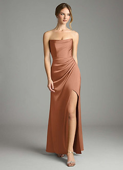 Azazie Leonis Bridesmaid Dresses Bronzer Mermaid Pleated Stretch Satin Convertible Dress image5