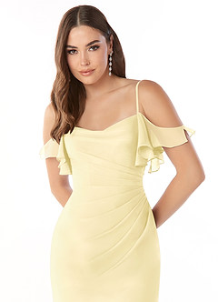 Azazie Emeralda Bridesmaid Dresses Lemon Sorbet Sheath Off the Shoulder Chiffon Dress image6