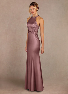 Azazie Tyra Mother of the Bride Dresses Vintage Mauve Mermaid Lace Stretch Satin Dress image2