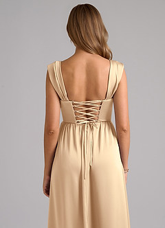 Azazie Hattie Robes de demoiselle d'honneur Robe Trapèze en Satin extensible Corset Champagne image7