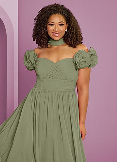 Barbie ♥ Azazie Bridesmaid Dresses Pistachio A-Line Off the Shoulder Chiffon Convertible Dress image20