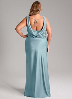 Azazie Rylina Vestidos de damas de honor Vestido de Azul Malhumorado de Satén Elástico de Corte Sirena image8