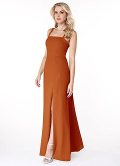 Azazie Jay Bridesmaid Dresses Paprika A-Line Square Neckline Side Slit Chiffon Dress image4