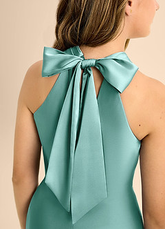 Azazie Doretta Junior Aqua A-Line Pleated Stretch Satin Dress image8