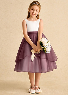 Azazie Rene vestidos de niña de las flores Vestido de Marfil Sangria de Tul de Corte En A con Lazo image6