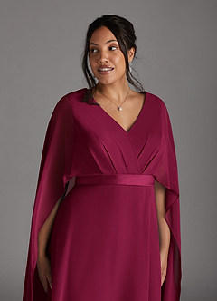 Azazie Isa vestidos de madre de la novia Vestido Borgoña de Gasa de Corte en A con Cuello en V plisado image11