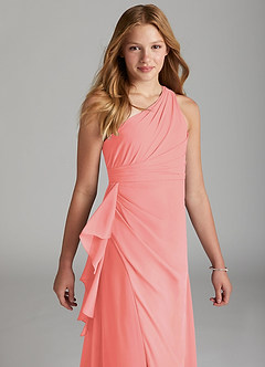 Azazie Maive Junior Coral A-Line Pleated Chiffon Dress image4