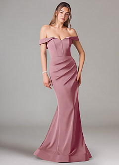 Azazie Everly Final Sale Vintage Mauve Mermaid Off the Shoulder Stretch Satin Convertible Dress image1