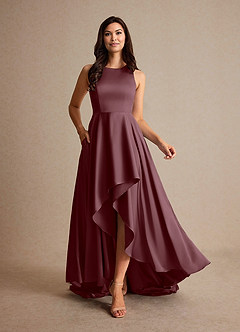 Azazie Niles Klänningar till brudens mor Klänning A-Line i Stretch Satin Tåg Sangria image6