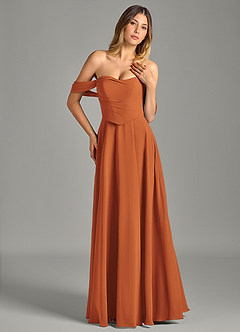 Azazie Chelsey 신부 들러리 드레스 A라인 오프 더 숄더 쉬폰 바닥 길이 드레스 image4