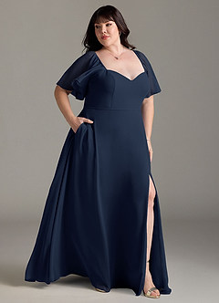 Azazie Chloe Vestidos de damas de honor Vestido de Azul Marino Oscuro de Gasa de Corte en A con Escote de Corazón image10