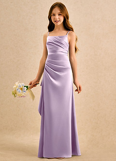 Azazie Cannoli Girls Formal Abiti da Ragazza di Fiori Abito A-Line in Raso Elasticizzato Plissettato Lilla Glassato image4