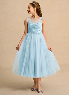 Azazie Snowball Girl Blumenmädchenkleider Ballkleid Plissee Tüll Kleid Himmelblau image3