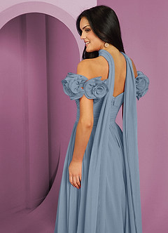 Barbie ♥ Azazie Bridesmaid Dresses Dusty Blue A-Line Off the Shoulder Chiffon Convertible Dress image7