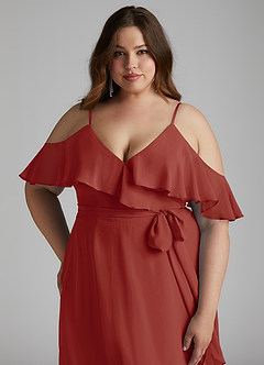 Azazie Vianna Bridesmaid Dresses Terracotta A-Line V-neck Ruched Chiffon Dress image11