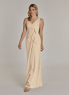 Azazie Manuella Kleider für die Brautmutter A-Linie V-Hals Gefaltet Chiffon Kleid Champagner image5