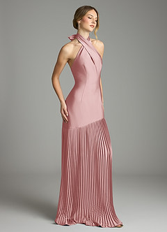 Azazie Nayeli Jurken voor bruidsmeisjes Jurk van Stretch Satijn met A-Lijn Geplooid Stoffige Roos image5