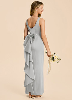 Azazie Emi Junior Silver Sheath Bow Stretch Satin Dress image1