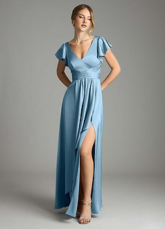 Azazie Omari Bridesmaid Dresses Steel Blue A-Line Stretch Satin Dress image1