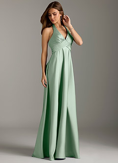 Azazie Tessie Brautjungfernkleider A-Linie Plissee Stretch-Satin Kleid Agave image4