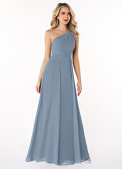 Azazie Dallas Abiti da Damigella Abito A-Line in Chiffon Monospalla Blu Polveroso image3