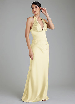 Azazie Torrance Robes de demoiselle d'honneur Robe Sirène en Satin extensible Corset Sorbet Citron image6