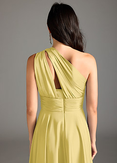 Azazie Charlize Bridesmaid Dresses Canary A-Line One Shoulder Stretch Satin Dress image8