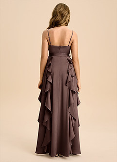 Azazie Peyton Junior Ganache A-Line Pleated Stretch Satin Dress image2