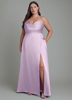 Azazie Sarella Robes de demoiselle d'honneur Robe Trapèze en Satin extensible Plissé Frostiges Flieder image10