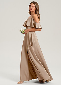 Azazie Jean Jurken voor bruidsmeisjes Jurk van Stretch Satijn met A-Lijn Off the Shoulder Taupe image5