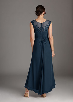 Azazie Endora Final Sale Dark Navy A-Line Scoop Lace Chiffon Dress image2