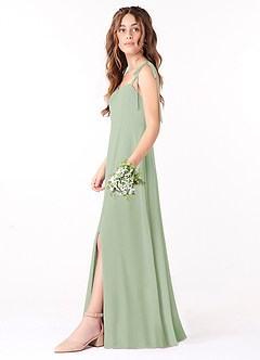 Azazie Rosey Junior Vestido de Salvia Polvorienta de Gasa de Corte En A con Escote de Corazón image3