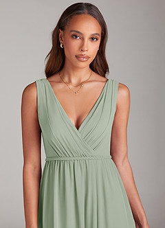 Azazie Tanicia Robes de demoiselle d'honneur Robe Trapèze en Mousseline de soie Plissée Vert Sauge image5
