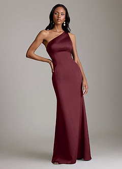 Azazie Voni Bridesmaid Dresses Cabernet Mermaid One Shoulder Stretch Satin Dress image5