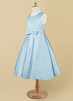 Azazie Coco Flower Girl Dresses Sky Blue A-Line Bow Matte Satin Dress image7