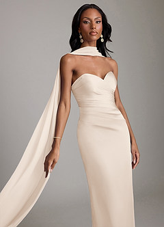 Azazie Sonora Vestidos de damas de honor Vestido de Alabastro Blanco de Satén Elástico de Corte Recto con Sin tirantes image4