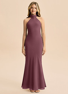 Azazie Velli Junior Meerjungfrau-Linie Hoher Kragen Chiffon Kleid Sangria image3